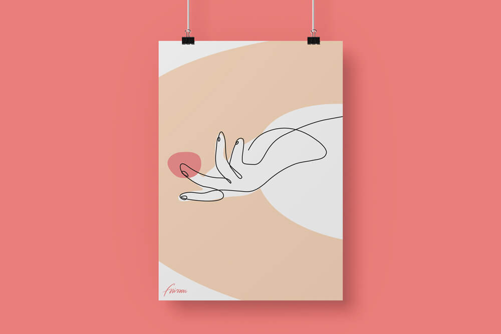 illustrazione di una mano che tocca una forma astratta